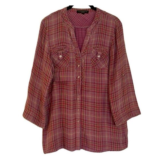 Sanctuary purple plaid cotton popover blouse size small - Picture 1 of 11